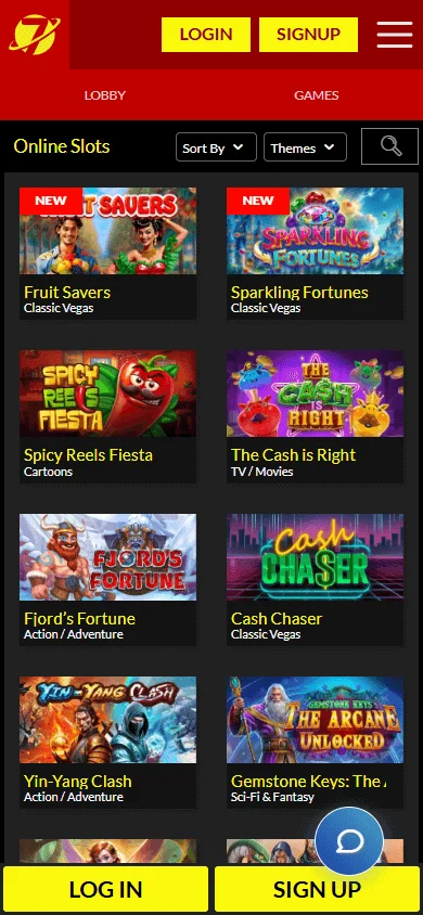 Planet 7 Casino mobile browser games area